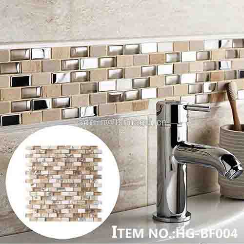 HG-BF004 Cream glass mix mother of pearl shell mosaic bathroom tile-1