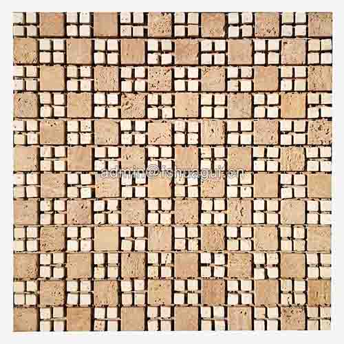 Natural Small Square Asperities Beige Stone Mosaic Tile