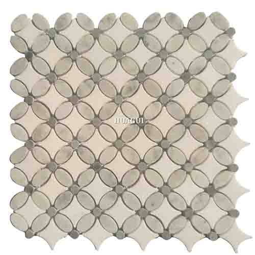 Unique backsplash design white stone mosaic tile flower pictures for wall decoration