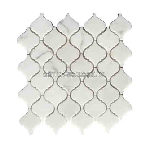 Water jet cutting lantern shape white marble stone mosaic tile