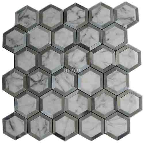 Grey marble hexagon mosaic tile with metal edge in China