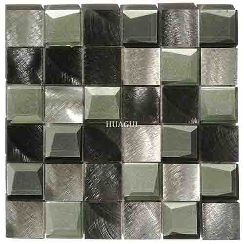 Factory price black and white backsplash 3D glass aluminum wall mosaic tile 01