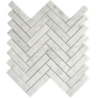 Matte Marble Mosaic Tile in Gray White Rectangle Chips Herringbone Shape 