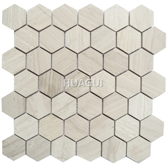 Wood Grain Hexagon Stone Mosaic Tile in Gray Polished Building Material Usage