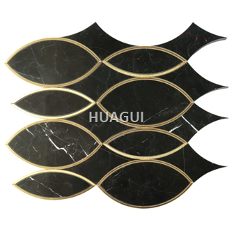 Oval Marble Mosaic tile in Black/Gold Kitchen Backsplash tile Wall Panel