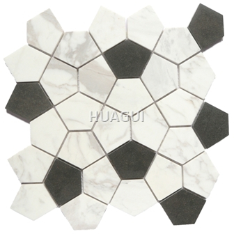 Stone Hexagon Honeycomb Marble Mosaic Tile in White/Black Color Interlocking