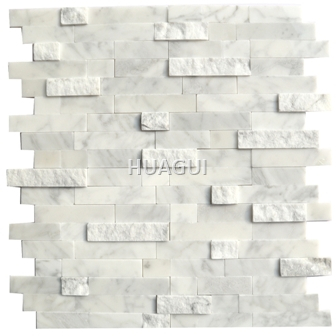 3D effect Marble mosaic tile Carrara White Rectangle Shape for Wall Panel Kitchen Backsplash