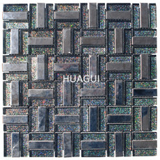 Rectangle Sized Mixed Stainless Steel Material Mosaic Tile in Dark Color 