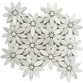 Mingle Random Sized Marble Mosaic Tile in White Carrara White Flower Pattern