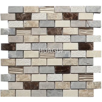 3D Effect Marble Mosaic Tile Mixed Color Rectangle Shape With Texture of Surface