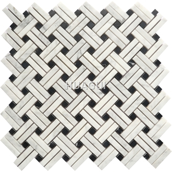 Basket Weave Random Sized Marble Mosaic Tile in Black/White Marble Mosaic Tile