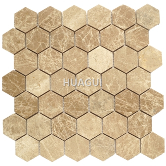 Honey Comb Hexagon Marble Mosaic Tile in Tan Color for Dining Room Decoration