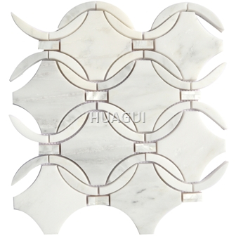 Waterjet  Carrara White Marble Mosaic Tile Weaving Pattern On Mosaic Sheet