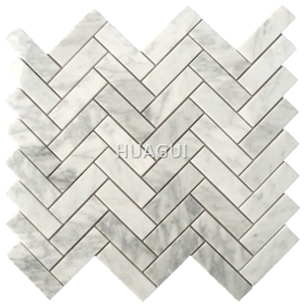 Carrara White Italian Marble Mini Chevron Marble Mosaic Tile, Honed