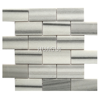 3D Rectangle Shape Random Sized Marble Mosaic Tile in White/Grey Statuary