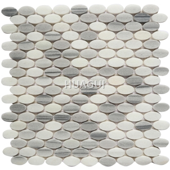 Ovel Marble Stone Mosaic Tile in Grey/White for Wall Home Decoration