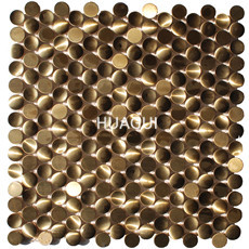 Gold Mosaic Tile in Stainless Steel Wall Backsplash Kitchen Panel Round Shape