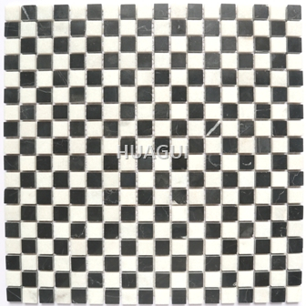 Mini Sqaure Marble Mosaic Tile Black Mixed White for Bathroom Wall Panel