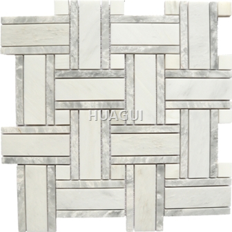 Basket Weave Desiggn Marble Mosaic Tile in White/Gray for Wall for Bathroom Wall Backspalsh